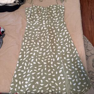 Lulu’s Party in Paris Sage Green Print Tie-Strap Midi Dress